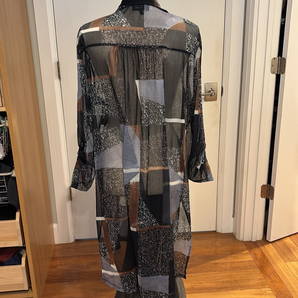 Lynn Ritchie Silver Mesh Sheer Duster Cardigan XL Geometric - Picture 3 of 6